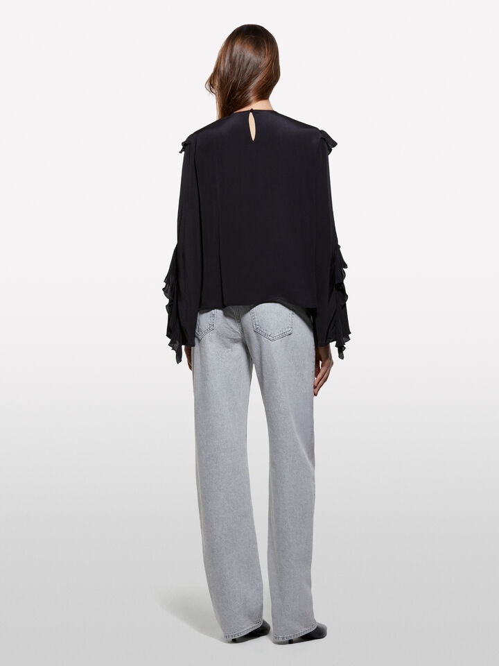 Black blouse with rouches - women's blouses - Black | Sisley image number 2